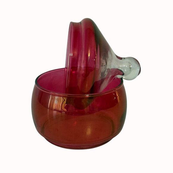 Vintage Imperial Cranberry Glass Jar With Dome Ombre Lid Apothecary Vanity Decor - Picture 8 of 16